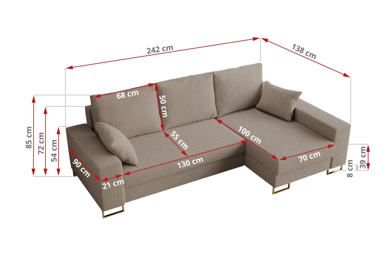 Narożnik DORIAN L - uniwersalny - jasnobrązowy, boucle