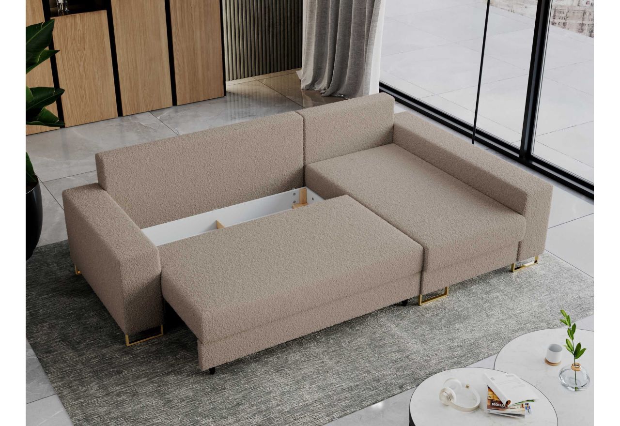 Narożnik DORIAN L - uniwersalny - jasnobrązowy, boucle