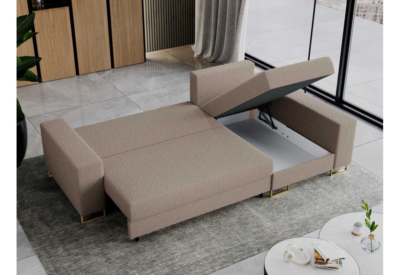 Narożnik DORIAN L - uniwersalny - jasnobrązowy, boucle