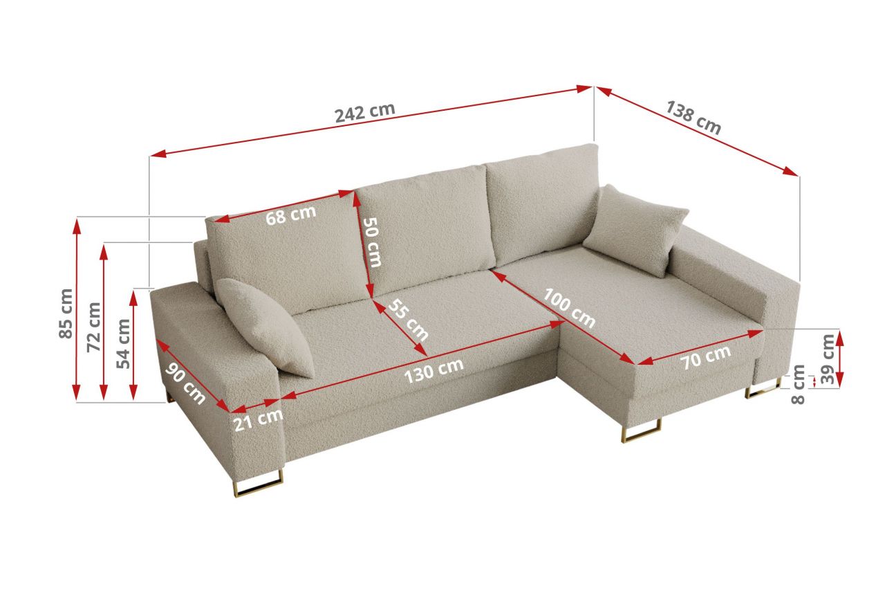 Narożnik DORIAN L - uniwersalny - kremowy, boucle