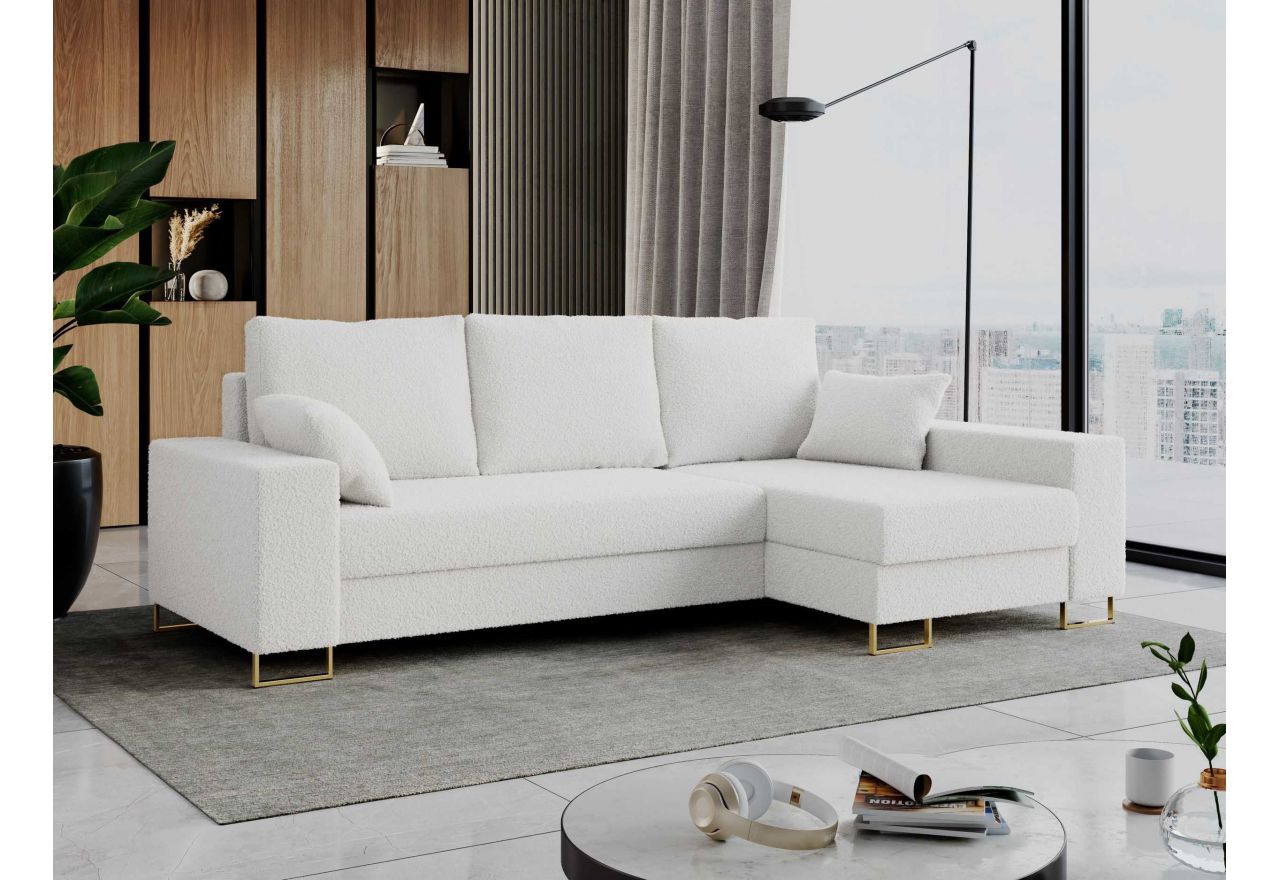 Narożnik DORIAN L - uniwersalny - biały, boucle