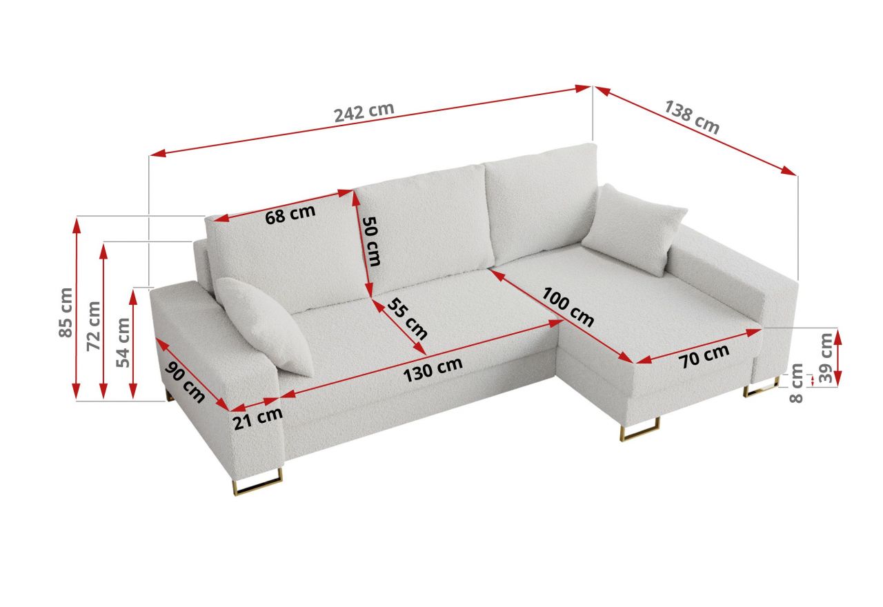Narożnik DORIAN L - uniwersalny - biały, boucle