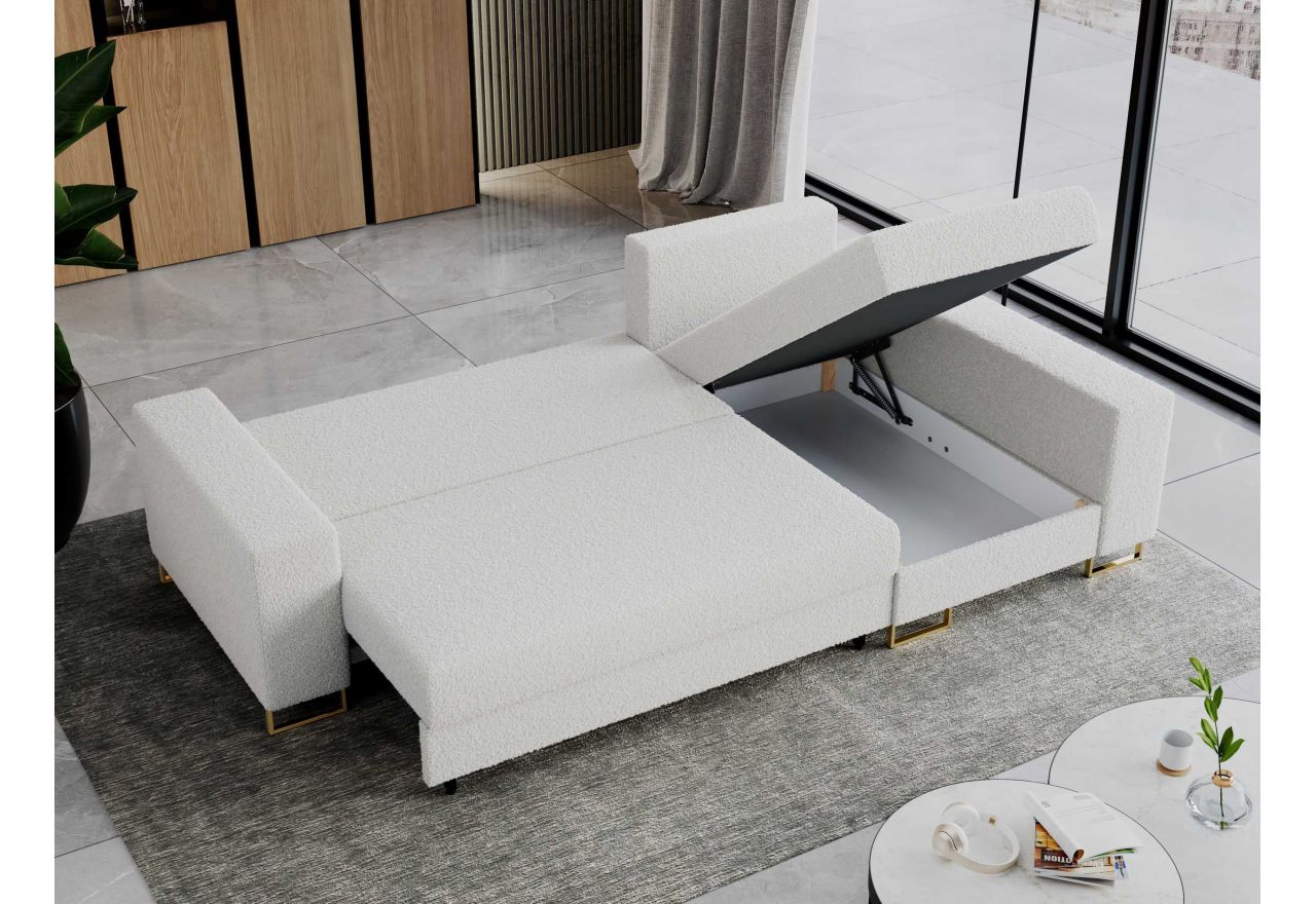 Narożnik DORIAN L - uniwersalny - biały, boucle