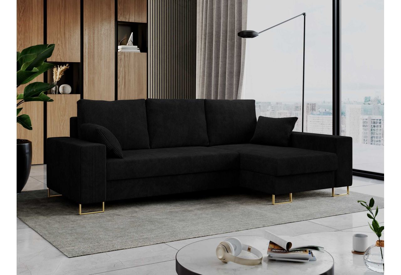 Narożnik DORIAN L - uniwersalny - czarny, sztruks