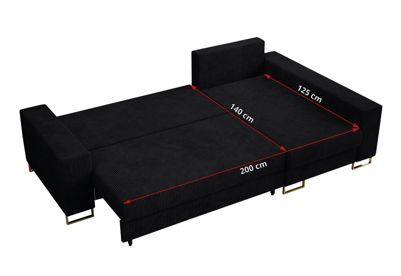 Narożnik DORIAN L - uniwersalny - czarny, sztruks