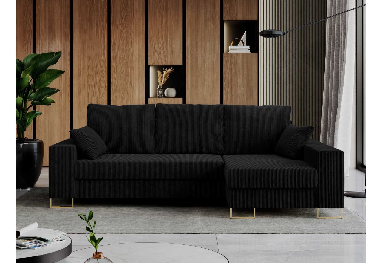 Narożnik DORIAN L - uniwersalny - czarny, sztruks