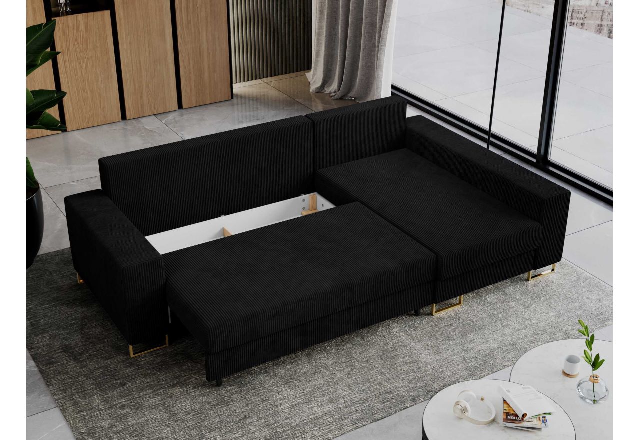 Narożnik DORIAN L - uniwersalny - czarny, sztruks