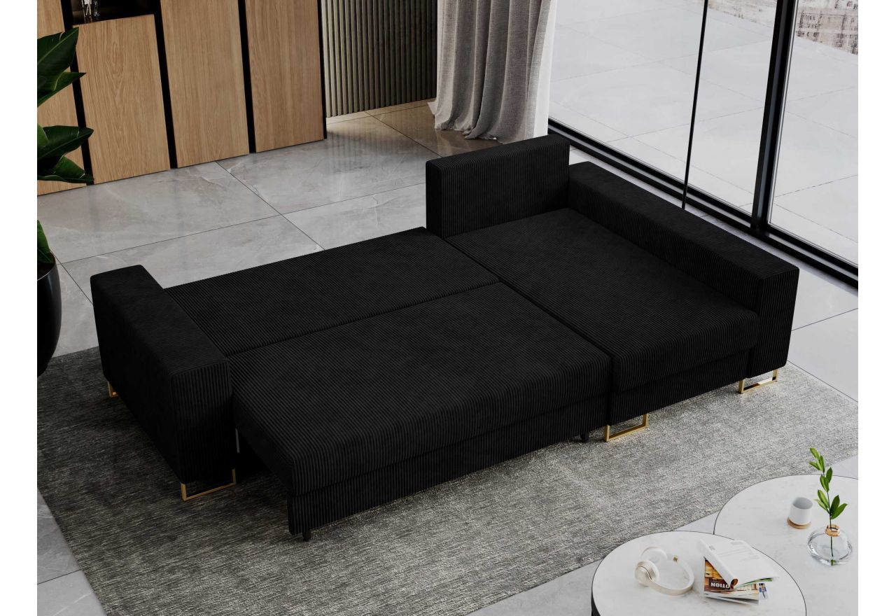 Narożnik DORIAN L - uniwersalny - czarny, sztruks