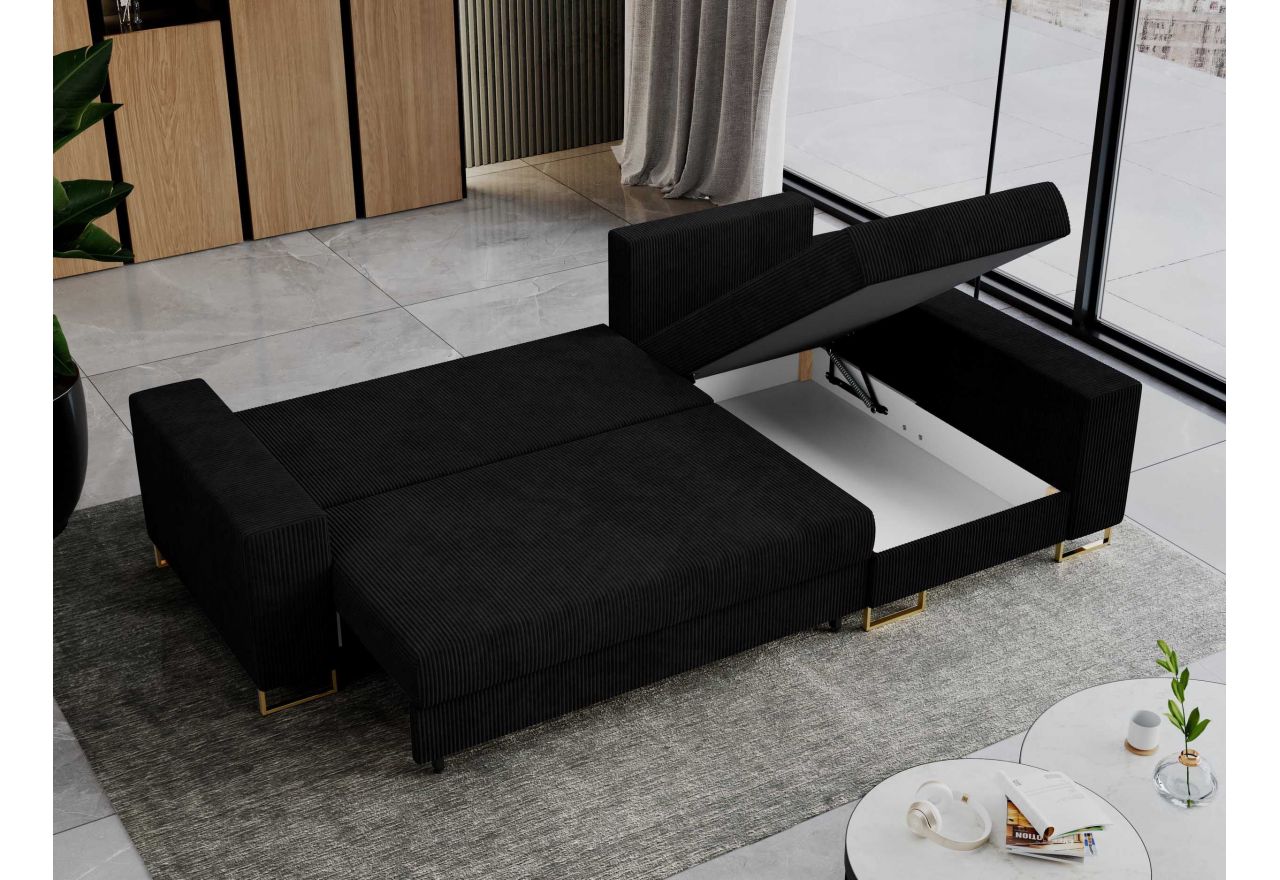 Narożnik DORIAN L - uniwersalny - czarny, sztruks