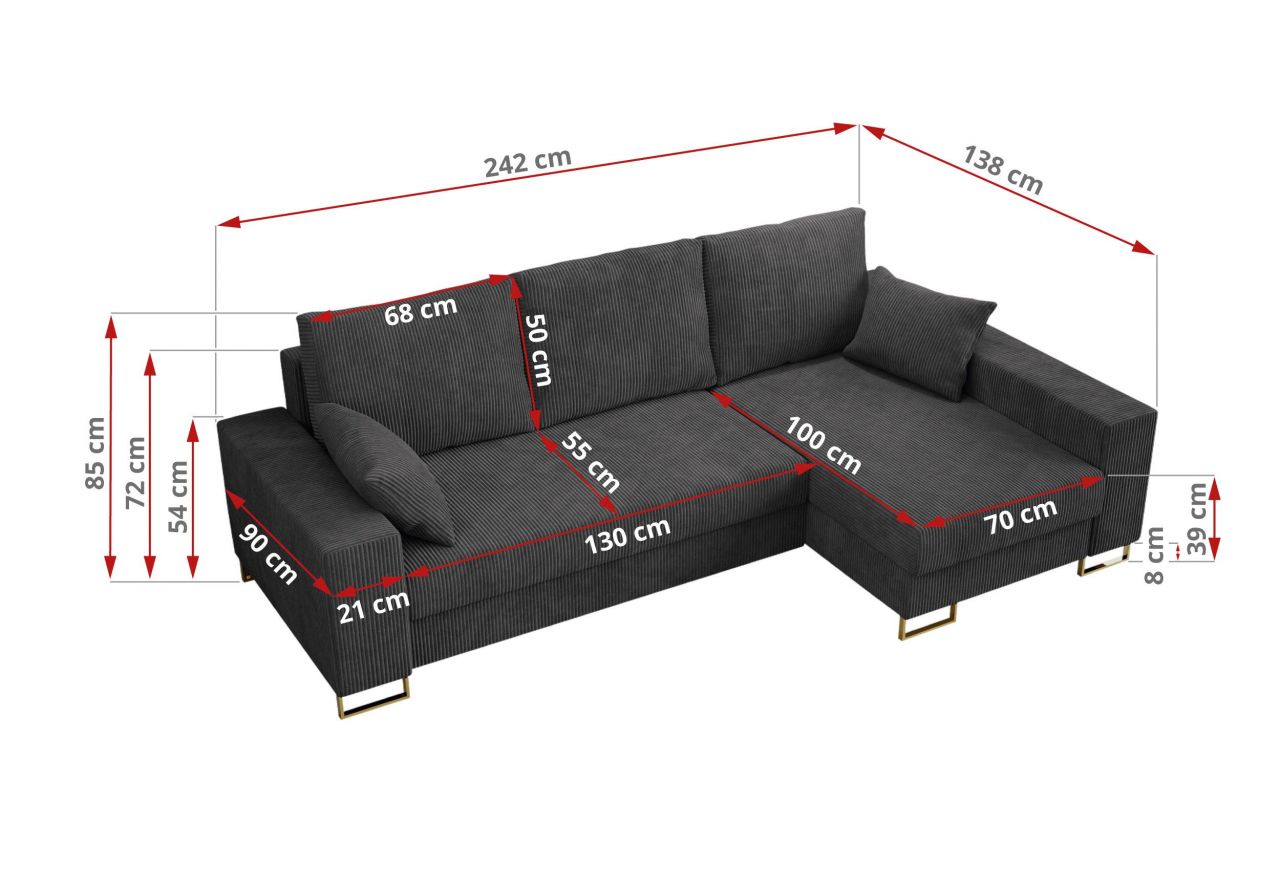 Narożnik DORIAN L - uniwersalny - ciemnoszary, sztruks