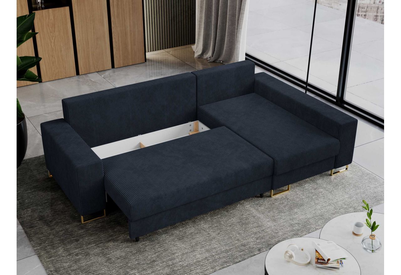 Narożnik DORIAN L - uniwersalny - ciemnoniebieski, sztruks