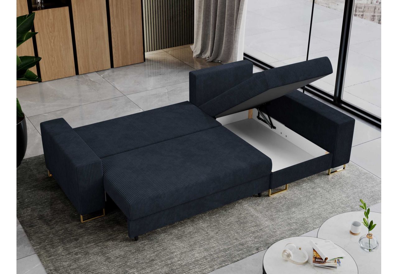 Narożnik DORIAN L - uniwersalny - ciemnoniebieski, sztruks