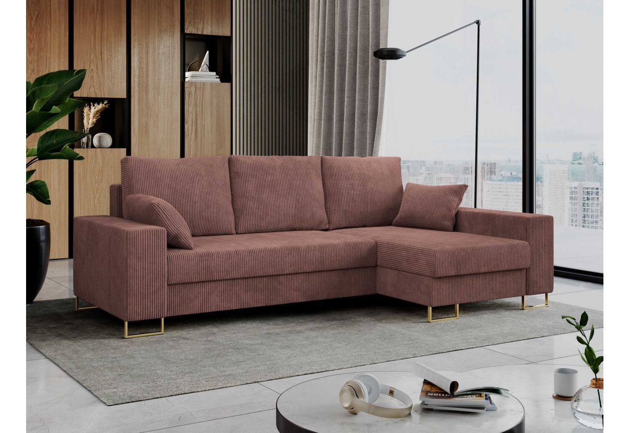 Narożnik DORIAN L - uniwersalny - brązowy, sztruks