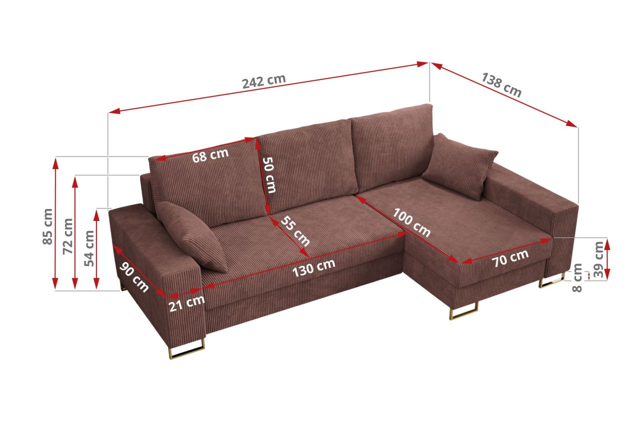 Narożnik DORIAN L - uniwersalny - brązowy, sztruks