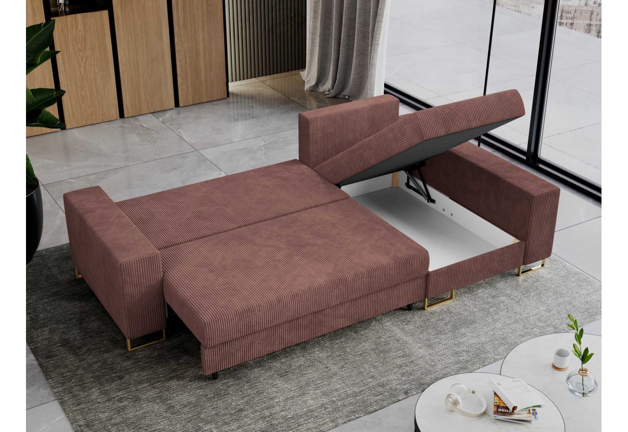 Narożnik DORIAN L - uniwersalny - brązowy, sztruks