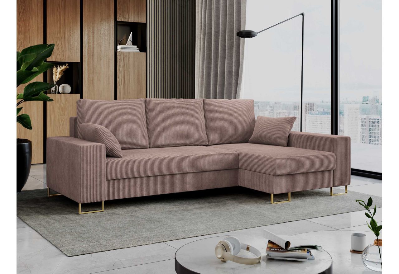 Narożnik DORIAN L - uniwersalny - różowy, sztruks