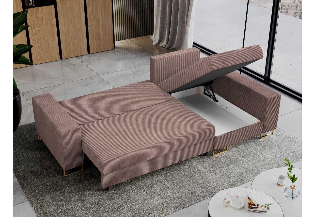 Narożnik DORIAN L - uniwersalny - różowy, sztruks