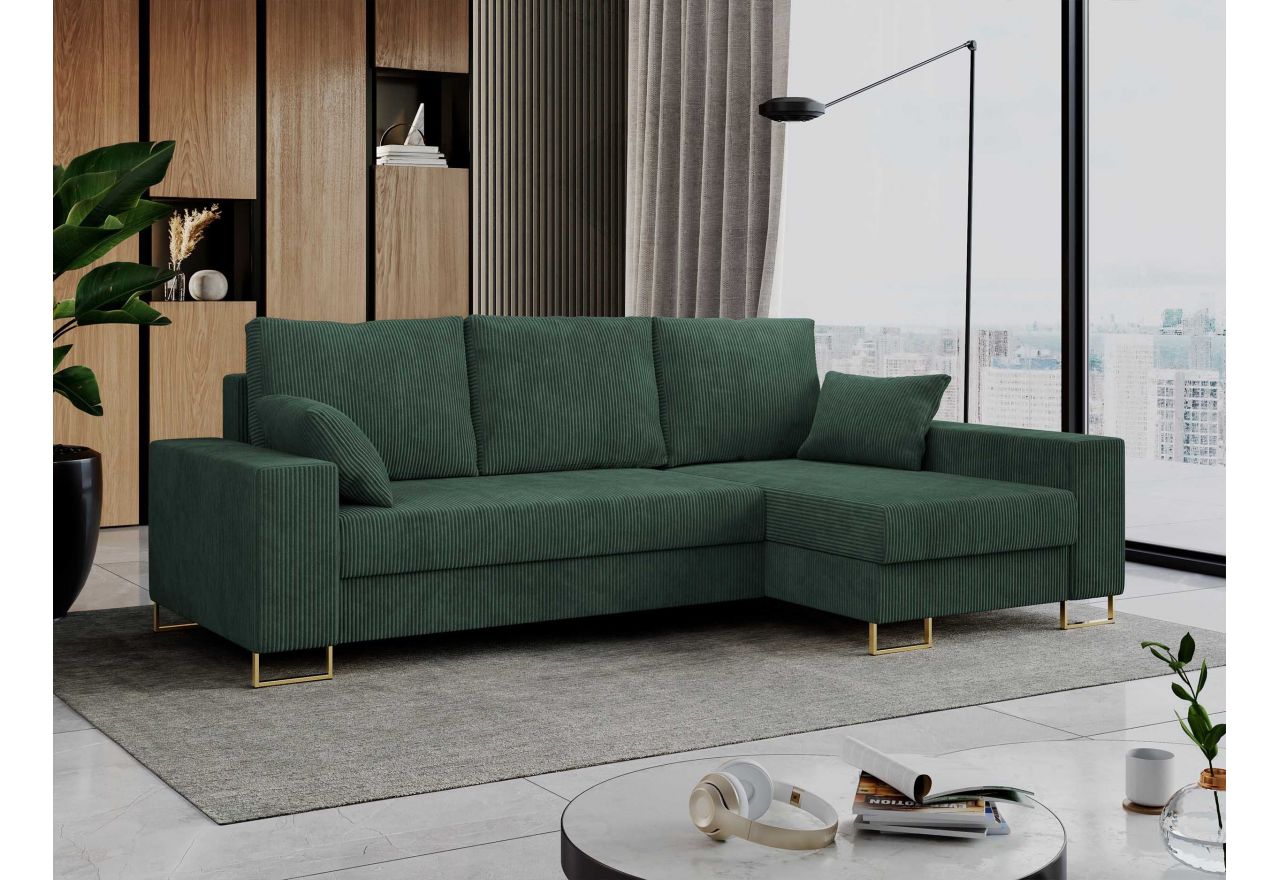 Narożnik DORIAN L - uniwersalny - zielony, sztruks