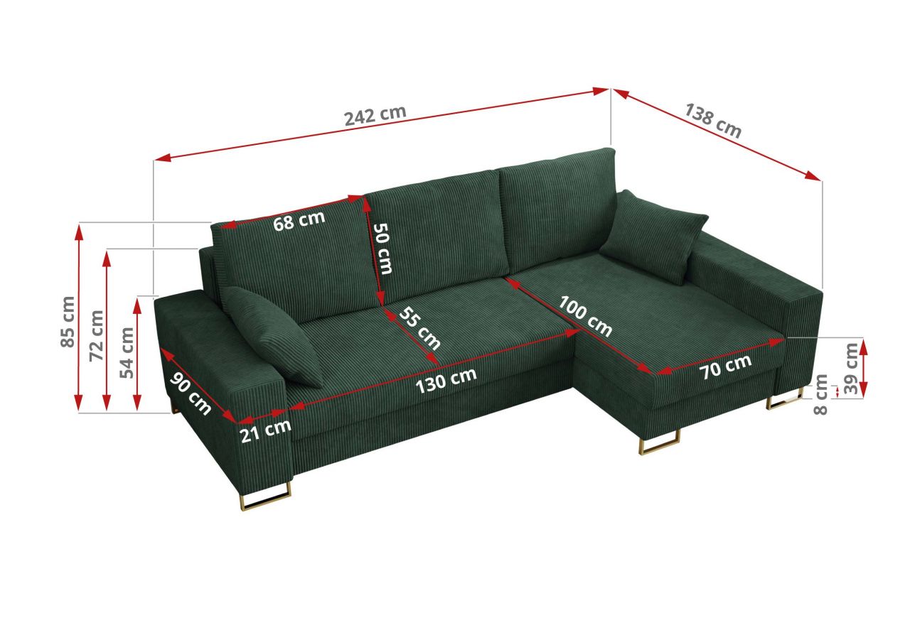 Narożnik DORIAN L - uniwersalny - zielony, sztruks