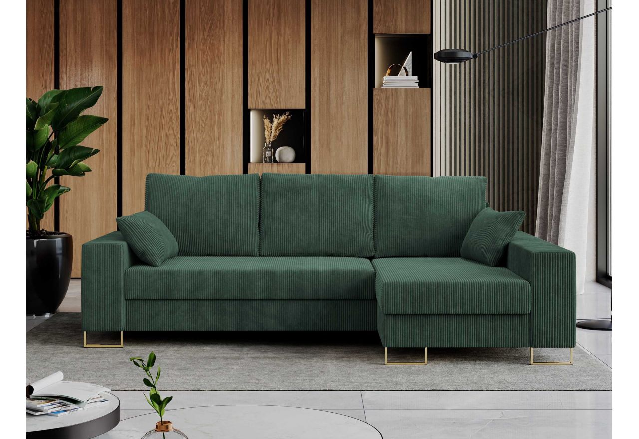 Narożnik DORIAN L - uniwersalny - zielony, sztruks