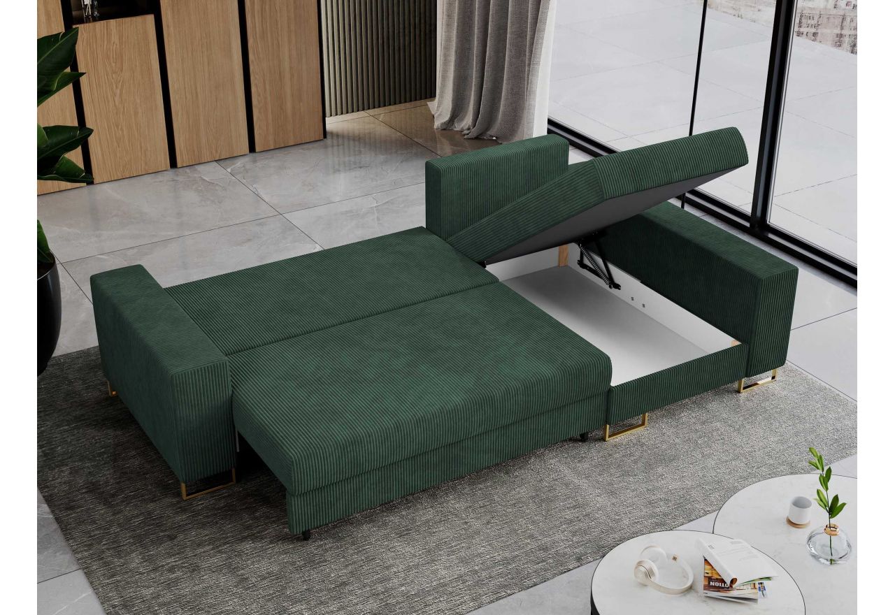 Narożnik DORIAN L - uniwersalny - zielony, sztruks