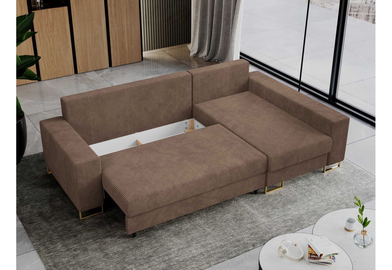 Narożnik DORIAN L - uniwersalny - jasnobrązowy, sztruks