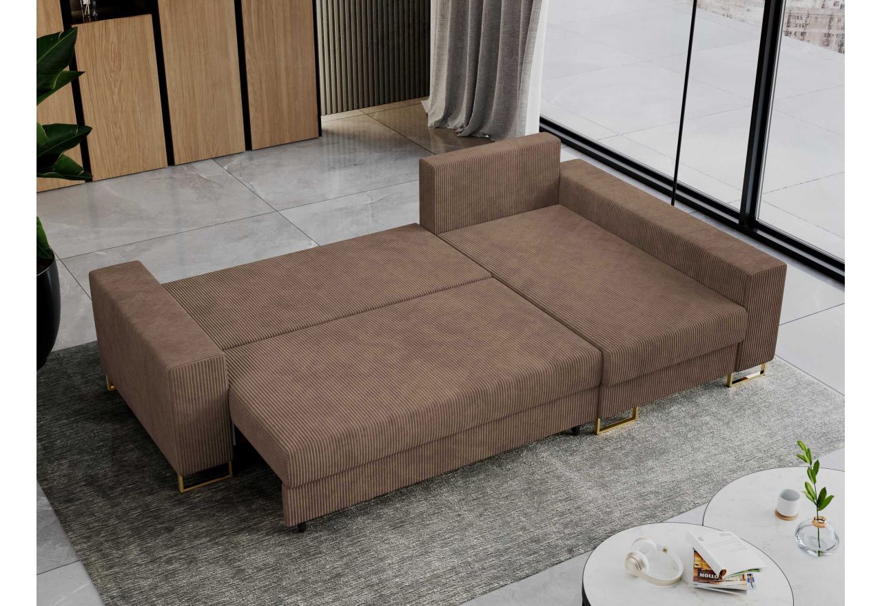 Narożnik DORIAN L - uniwersalny - jasnobrązowy, sztruks