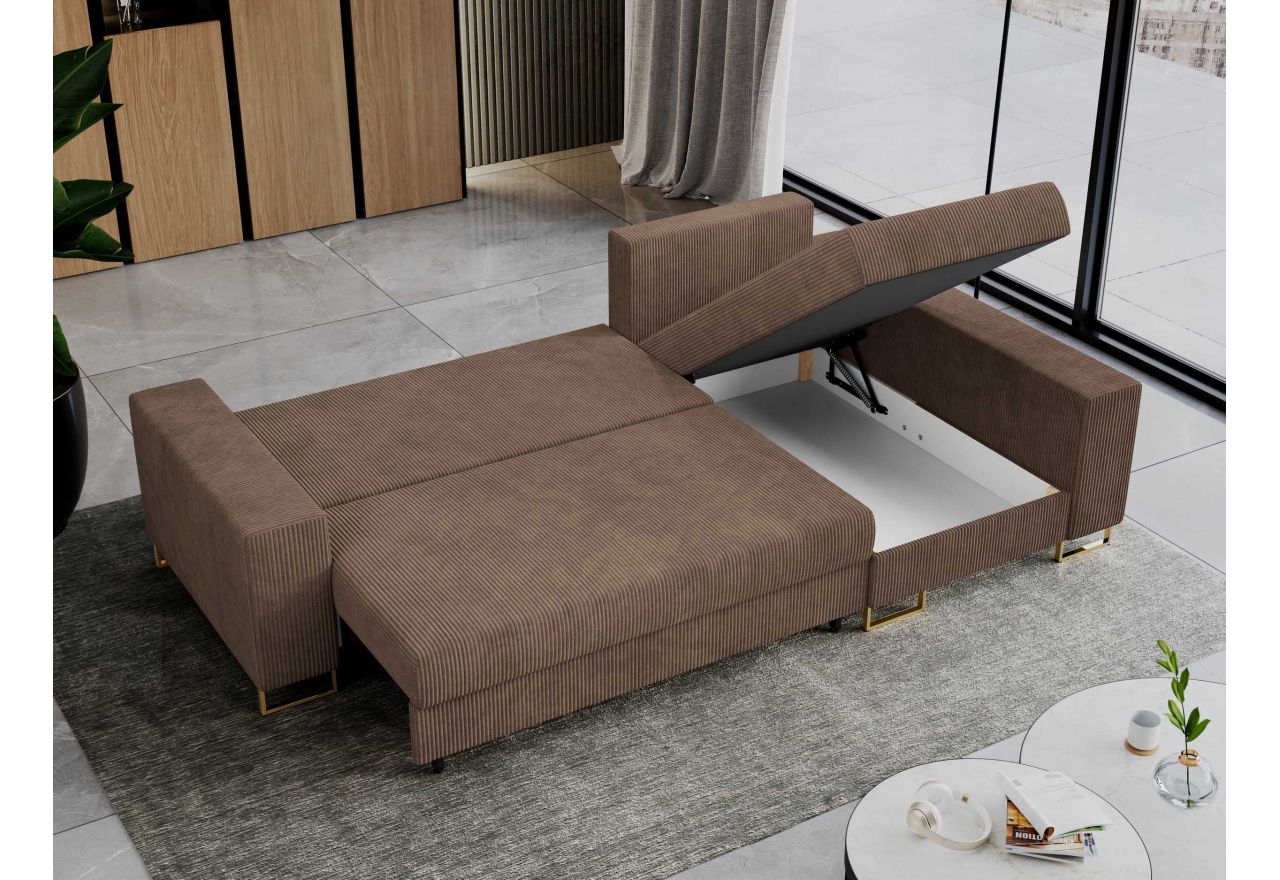 Narożnik DORIAN L - uniwersalny - jasnobrązowy, sztruks