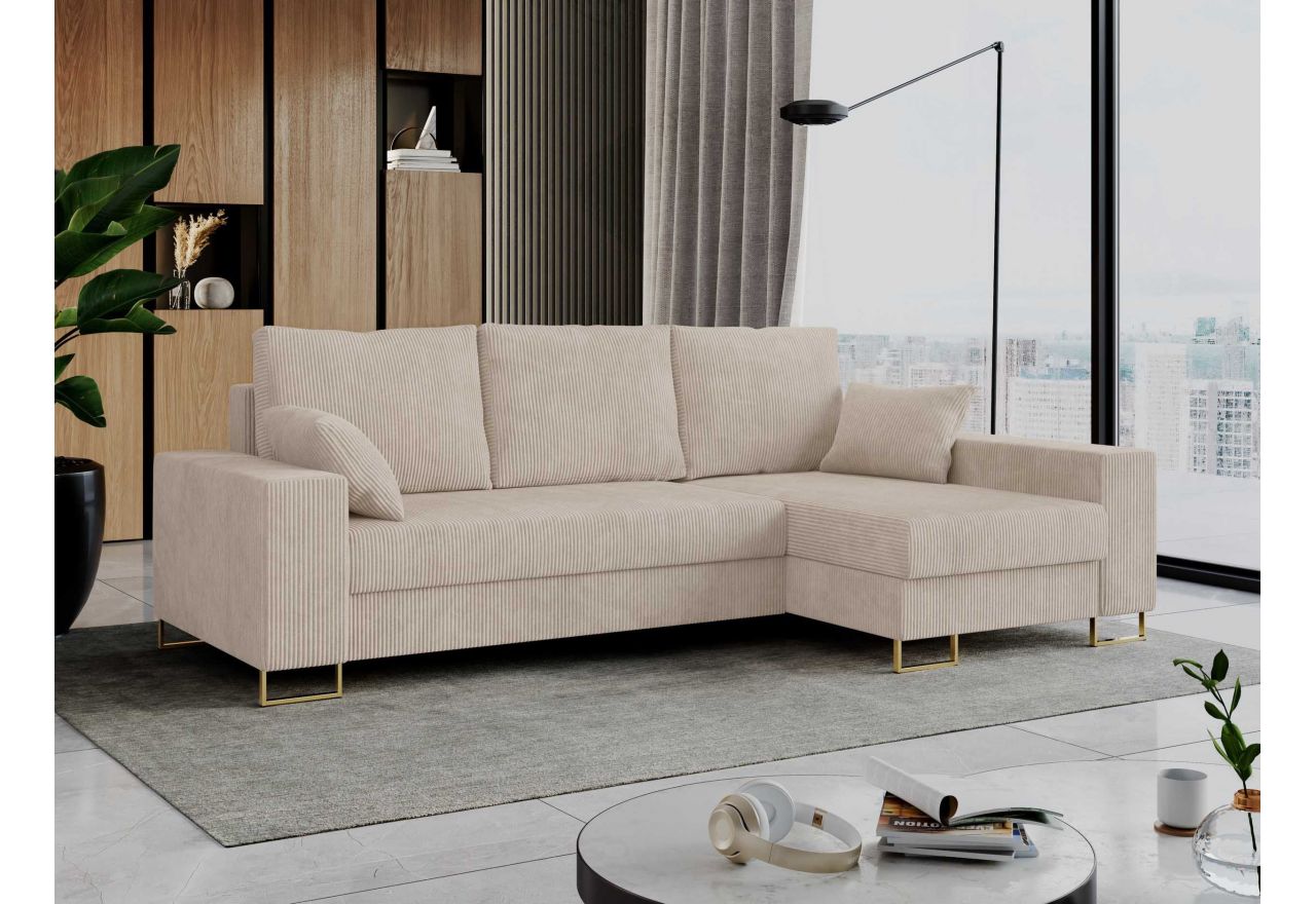 Narożnik DORIAN L - uniwersalny - beżowy, sztruks