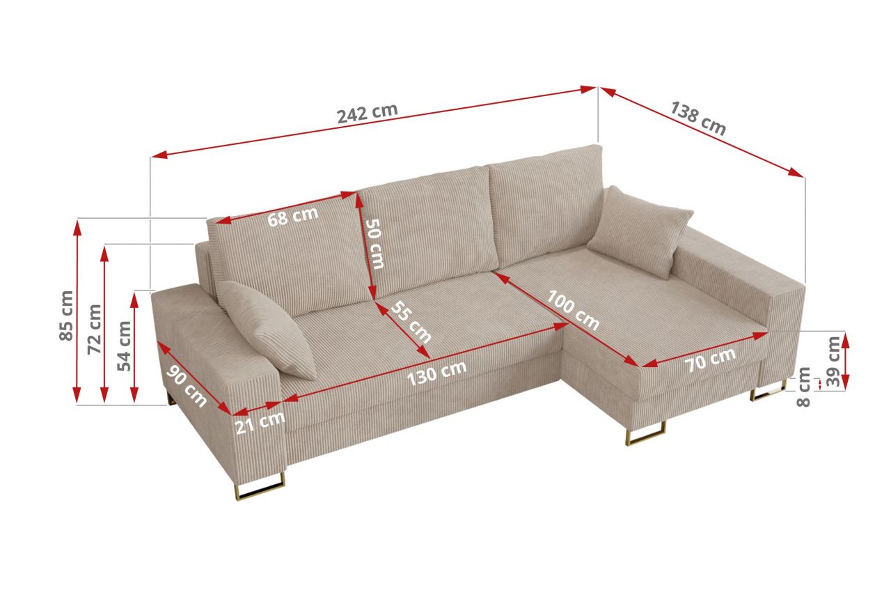 Narożnik DORIAN L - uniwersalny - beżowy, sztruks