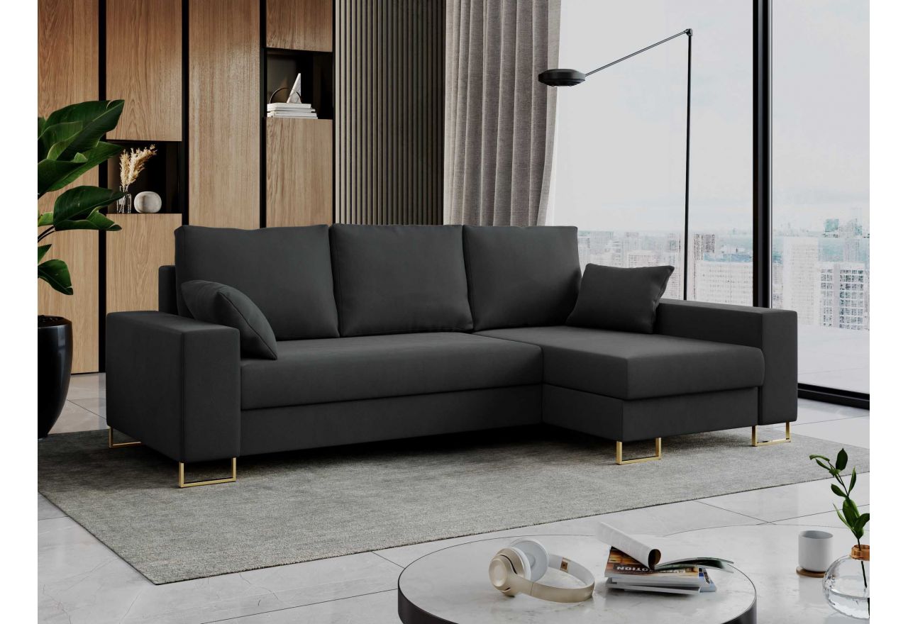 Narożnik DORIAN L - uniwersalny - ciemnoszary, welwet