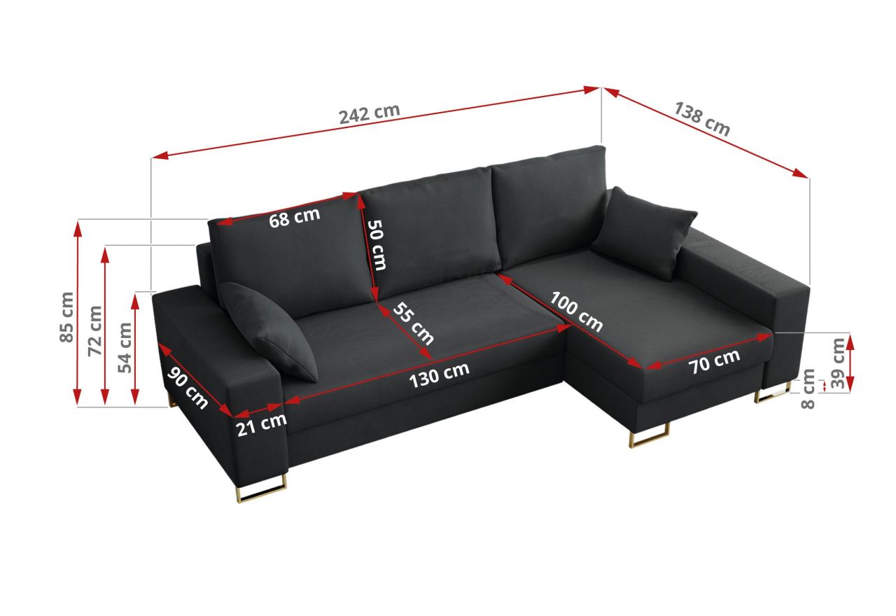 Narożnik DORIAN L - uniwersalny - ciemnoszary, welwet