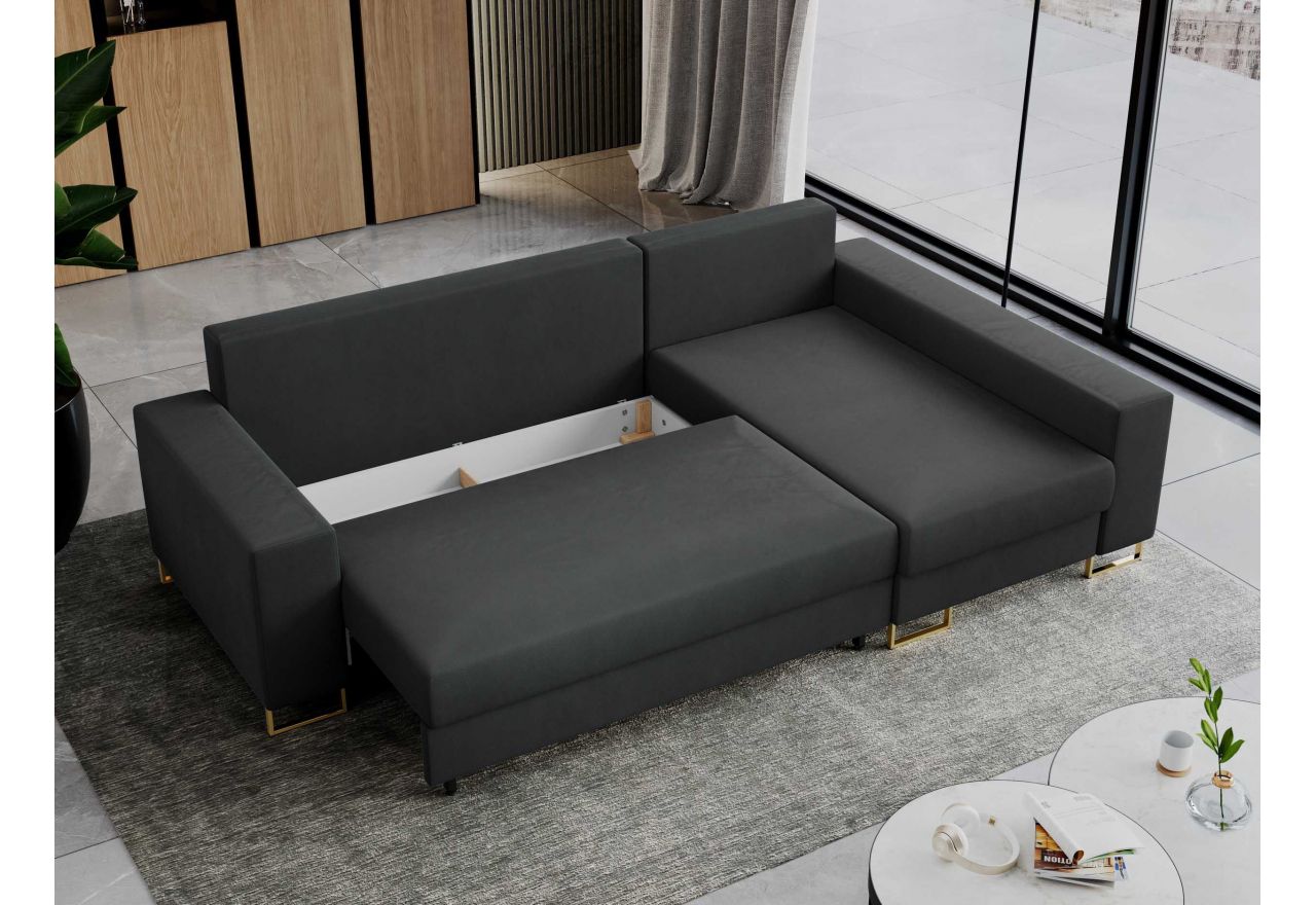 Narożnik DORIAN L - uniwersalny - ciemnoszary, welwet