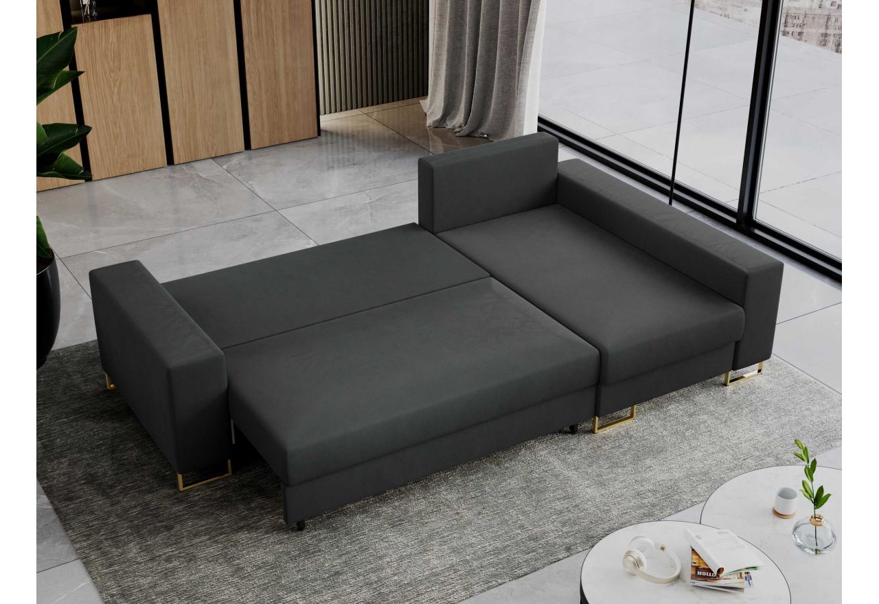 Narożnik DORIAN L - uniwersalny - ciemnoszary, welwet