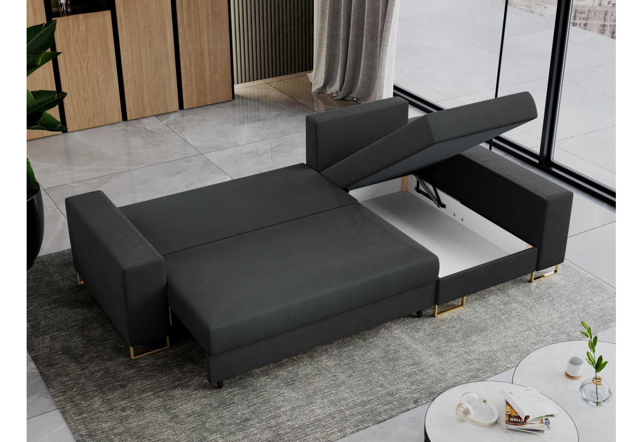 Narożnik DORIAN L - uniwersalny - ciemnoszary, welwet