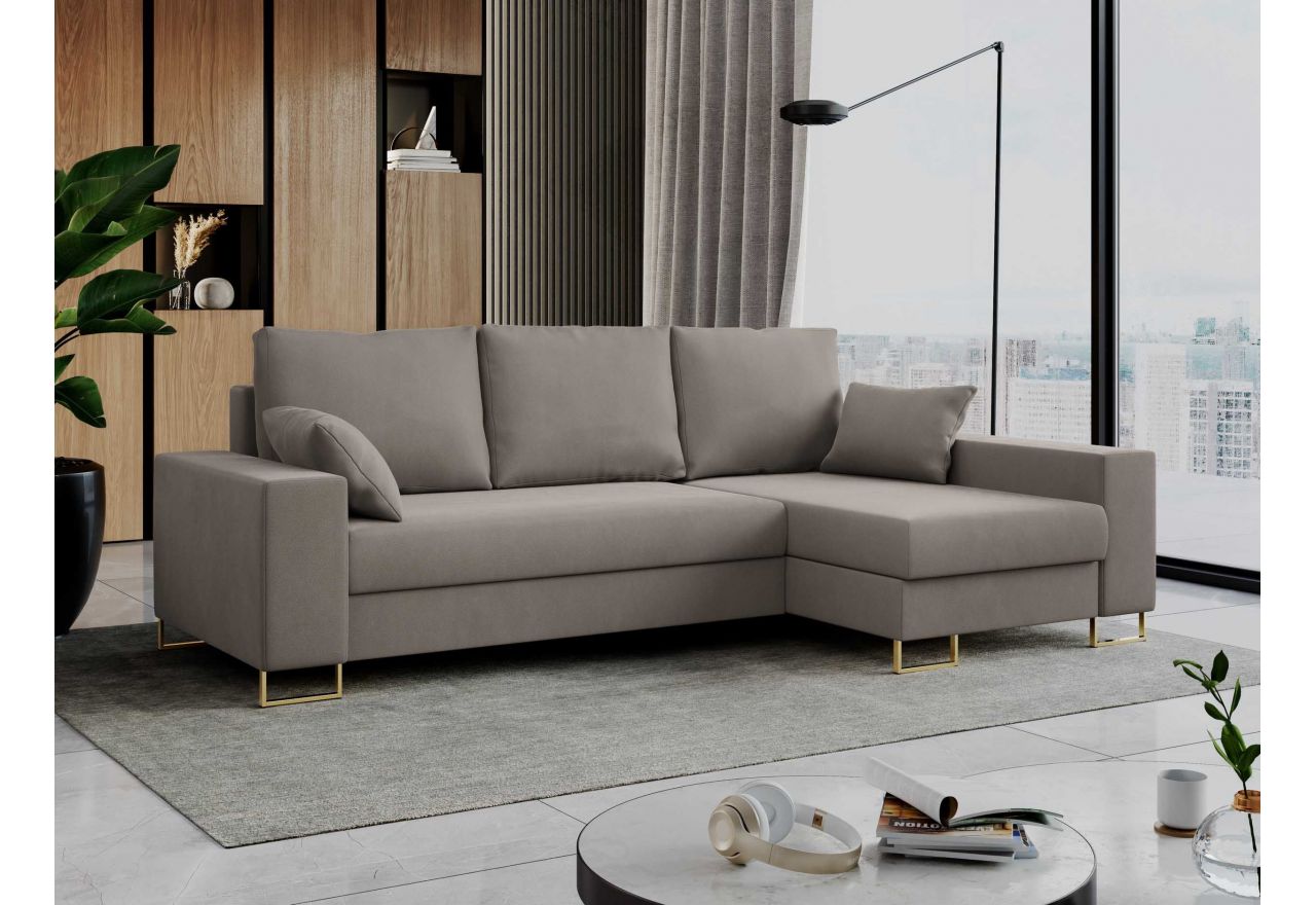 Narożnik DORIAN L - uniwersalny - jasnobrązowy, welwet