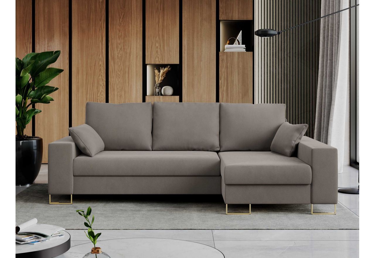 Narożnik DORIAN L - uniwersalny - jasnobrązowy, welwet