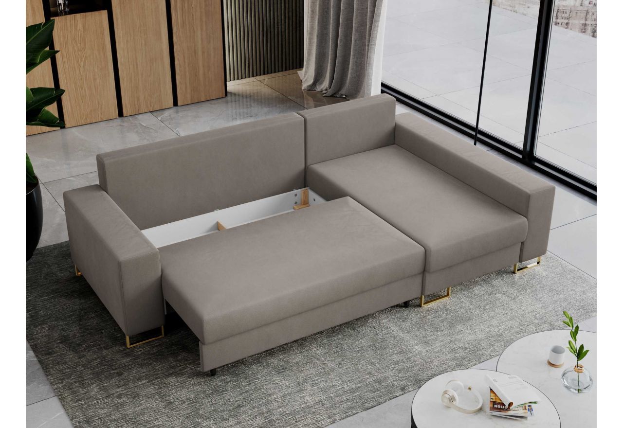 Narożnik DORIAN L - uniwersalny - jasnobrązowy, welwet