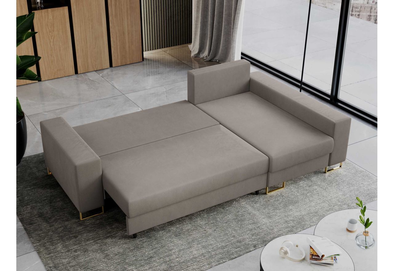 Narożnik DORIAN L - uniwersalny - jasnobrązowy, welwet