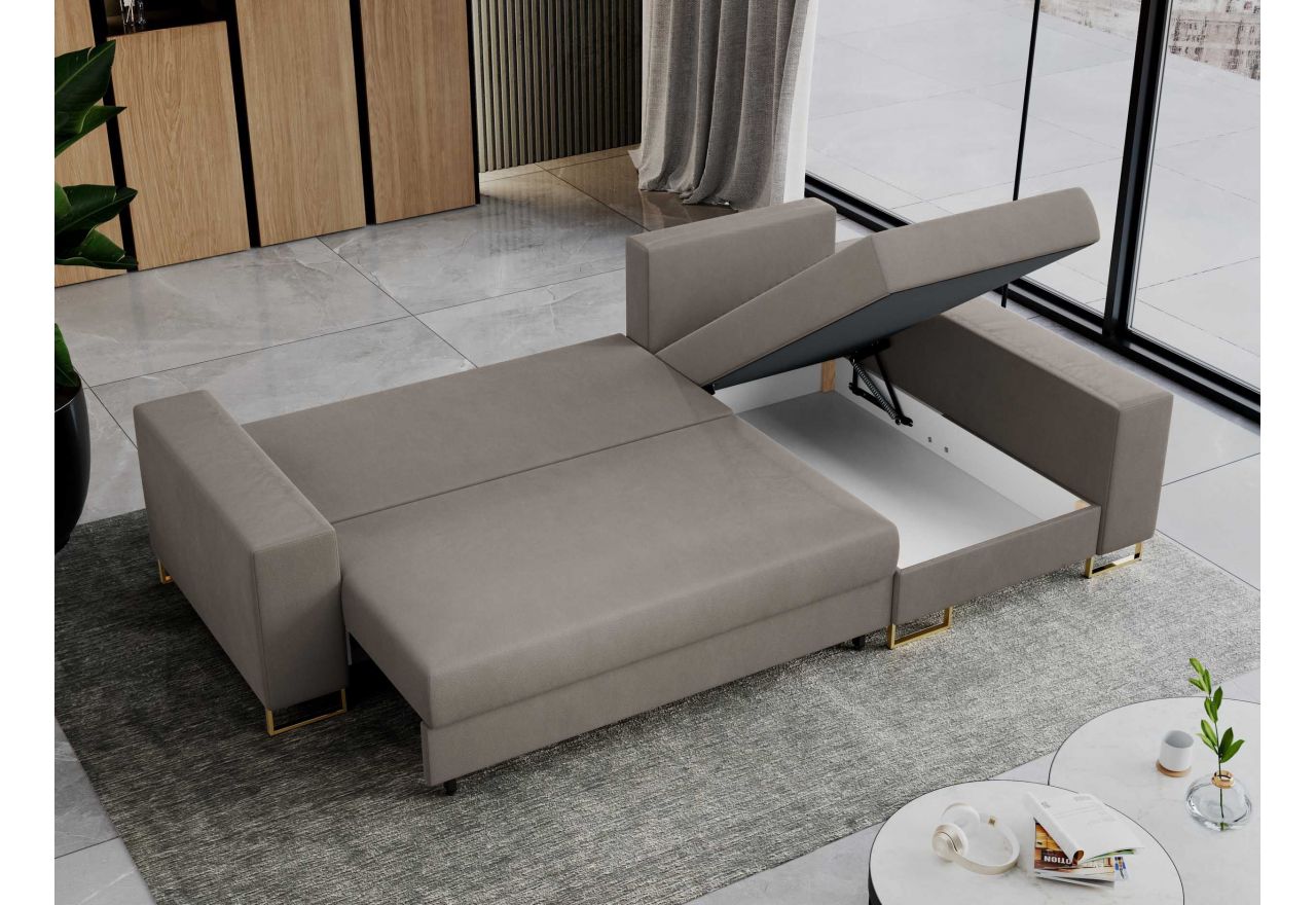 Narożnik DORIAN L - uniwersalny - jasnobrązowy, welwet