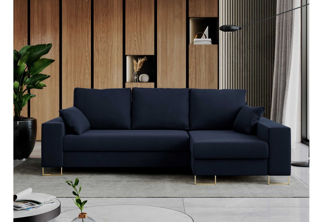 Narożnik DORIAN L - uniwersalny - ciemnoniebieski, welwet