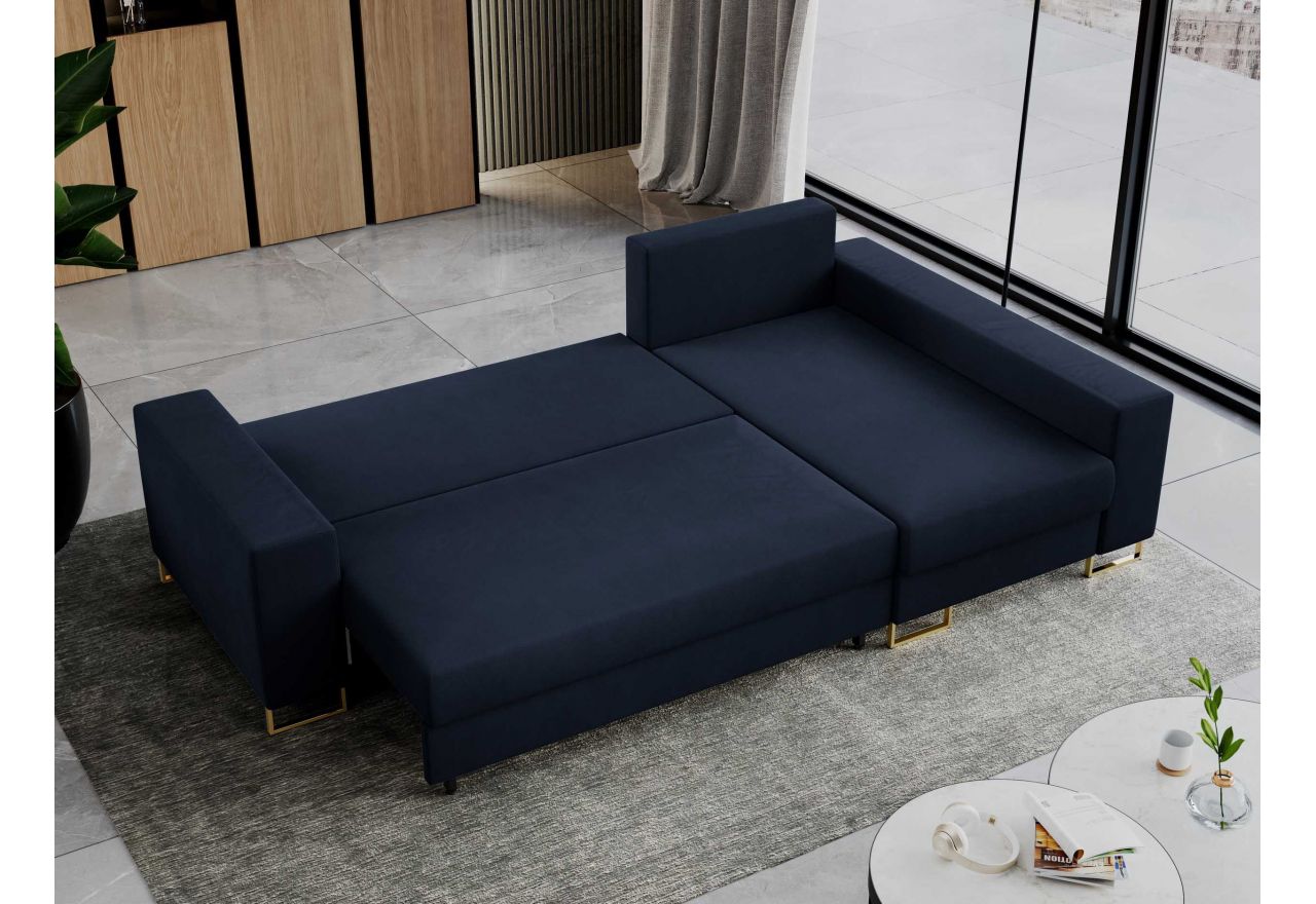 Narożnik DORIAN L - uniwersalny - ciemnoniebieski, welwet