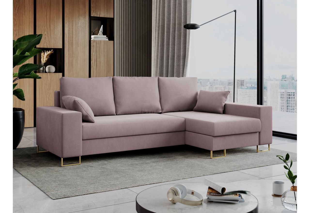 Narożnik DORIAN L - uniwersalny - różowy, welwet