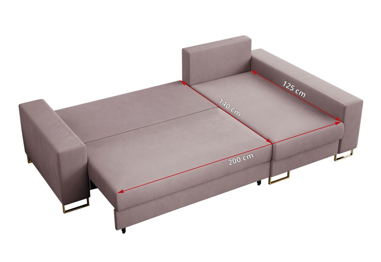 Narożnik DORIAN L - uniwersalny - różowy, welwet