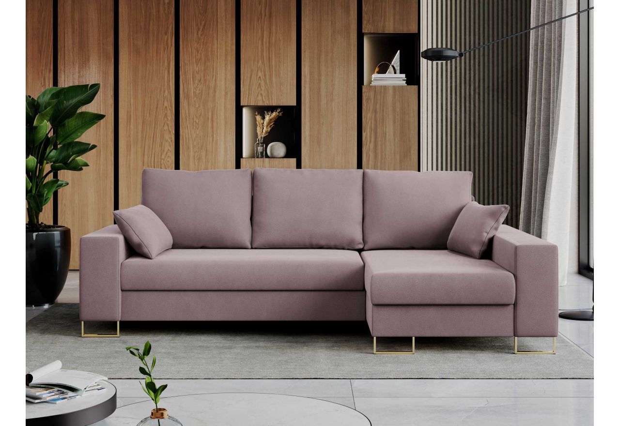 Narożnik DORIAN L - uniwersalny - różowy, welwet