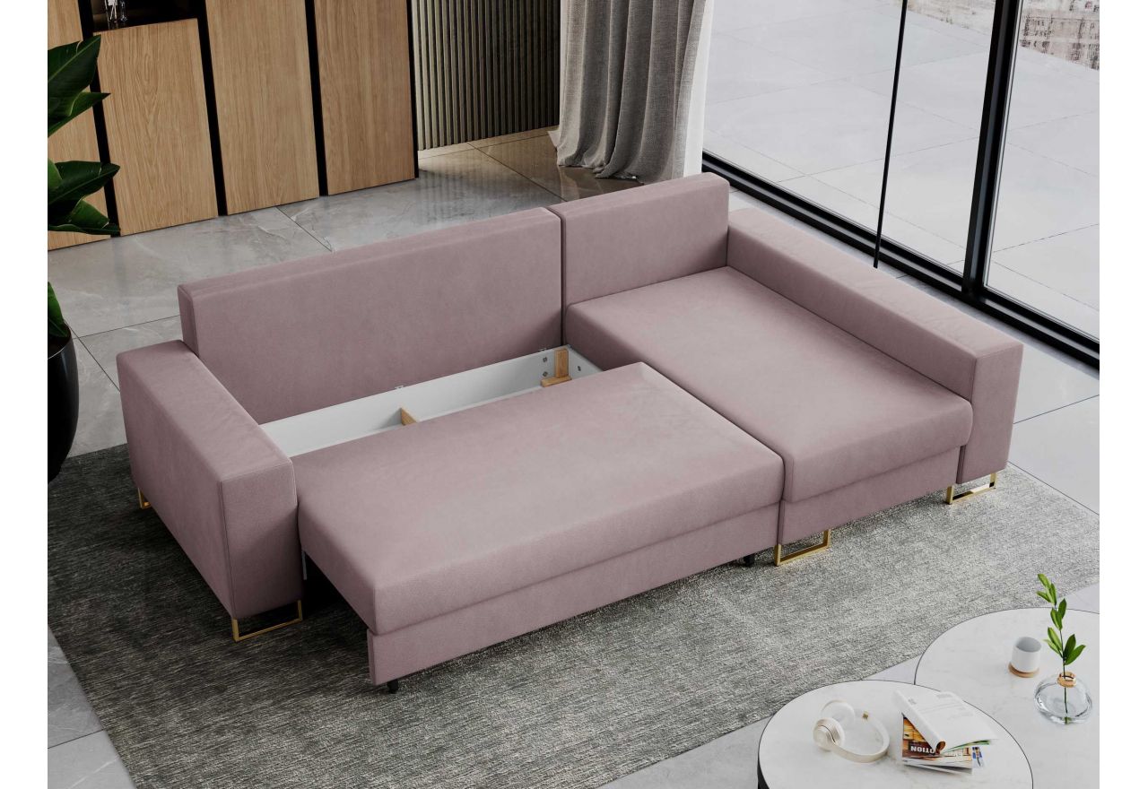 Narożnik DORIAN L - uniwersalny - różowy, welwet