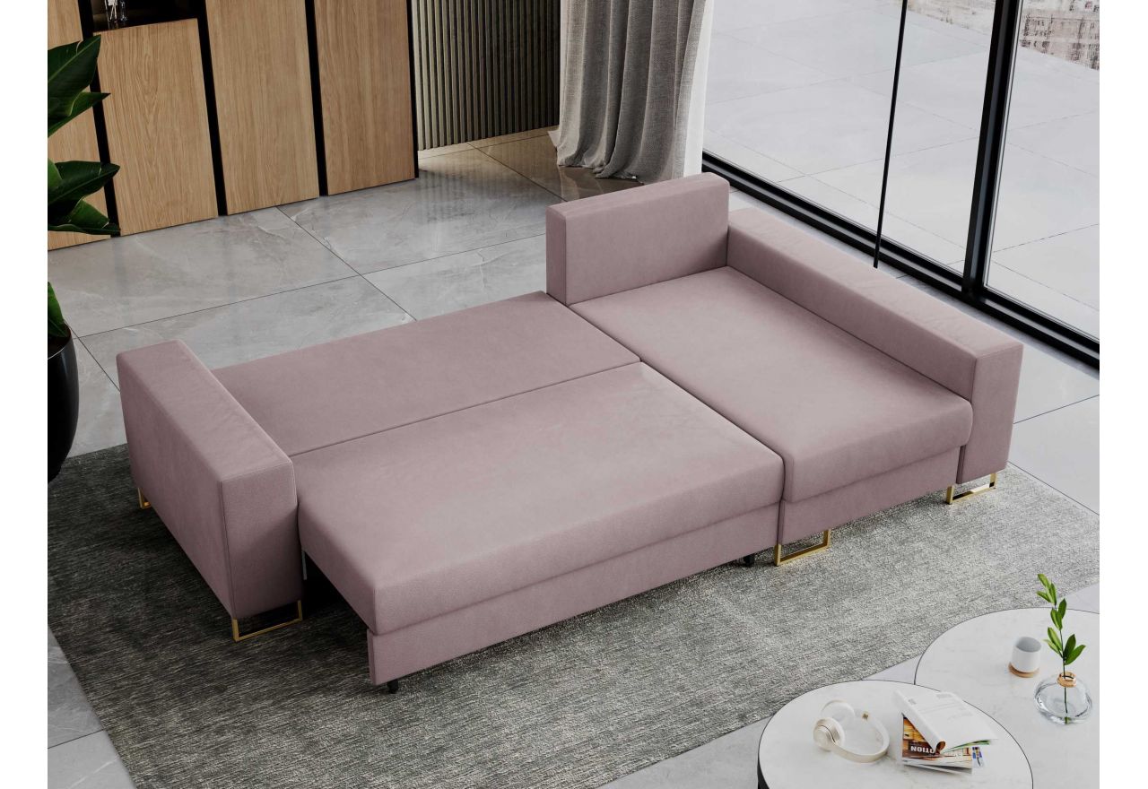 Narożnik DORIAN L - uniwersalny - różowy, welwet