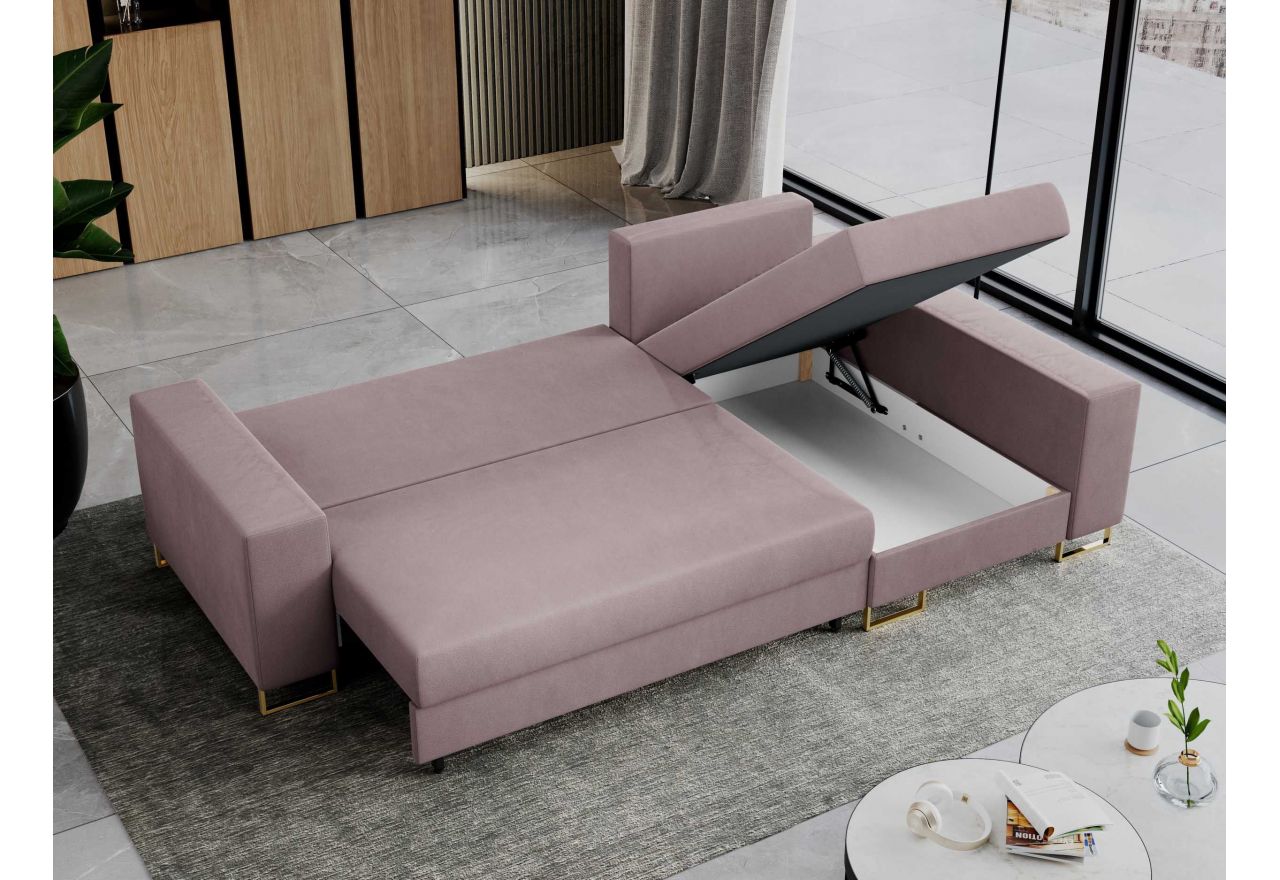 Narożnik DORIAN L - uniwersalny - różowy, welwet