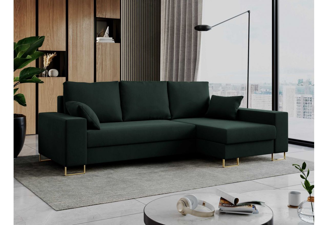 Narożnik DORIAN L - uniwersalny - zielony, welwet