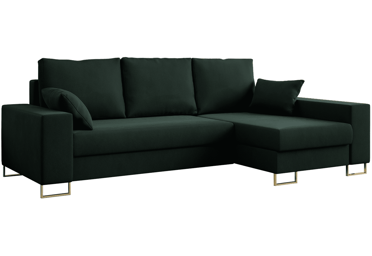 Narożnik DORIAN L - uniwersalny - zielony, welwet
